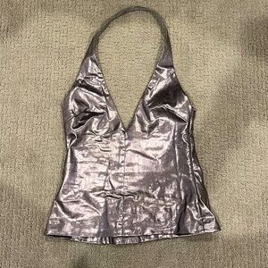 Metallic Silver Halter Top